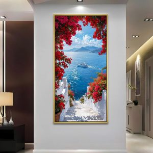 Blue Sea and White Steps Painting