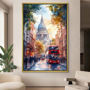 London Street Bus Canvas Painting