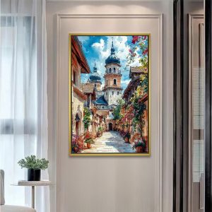 European Church Street View Wall Art