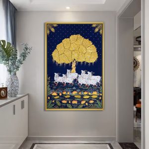 Golden Tree of Life with Kamdhenu Cow Painting