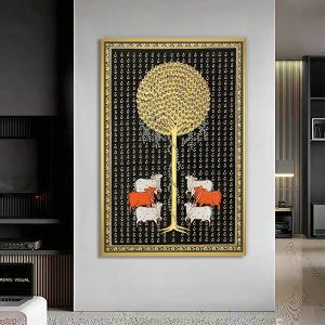 Golden Kalpavriksha with Sacred Cows Pichwai Painting
