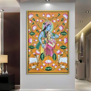 Radha Krishna with Lotus and Cows Pichwai Painting