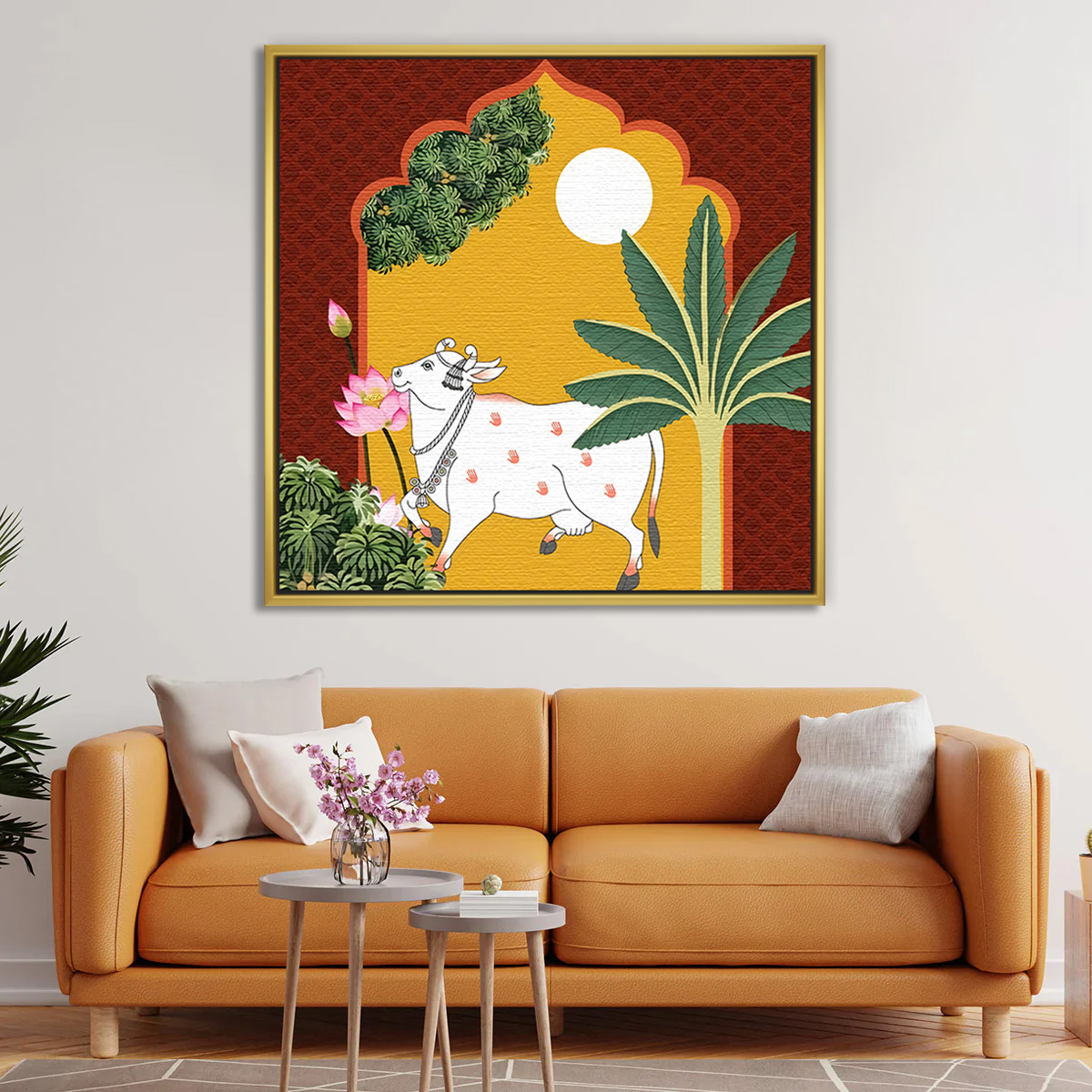 Sunrise Lotus Arch Kamdhenu Cow Painting - Image 2