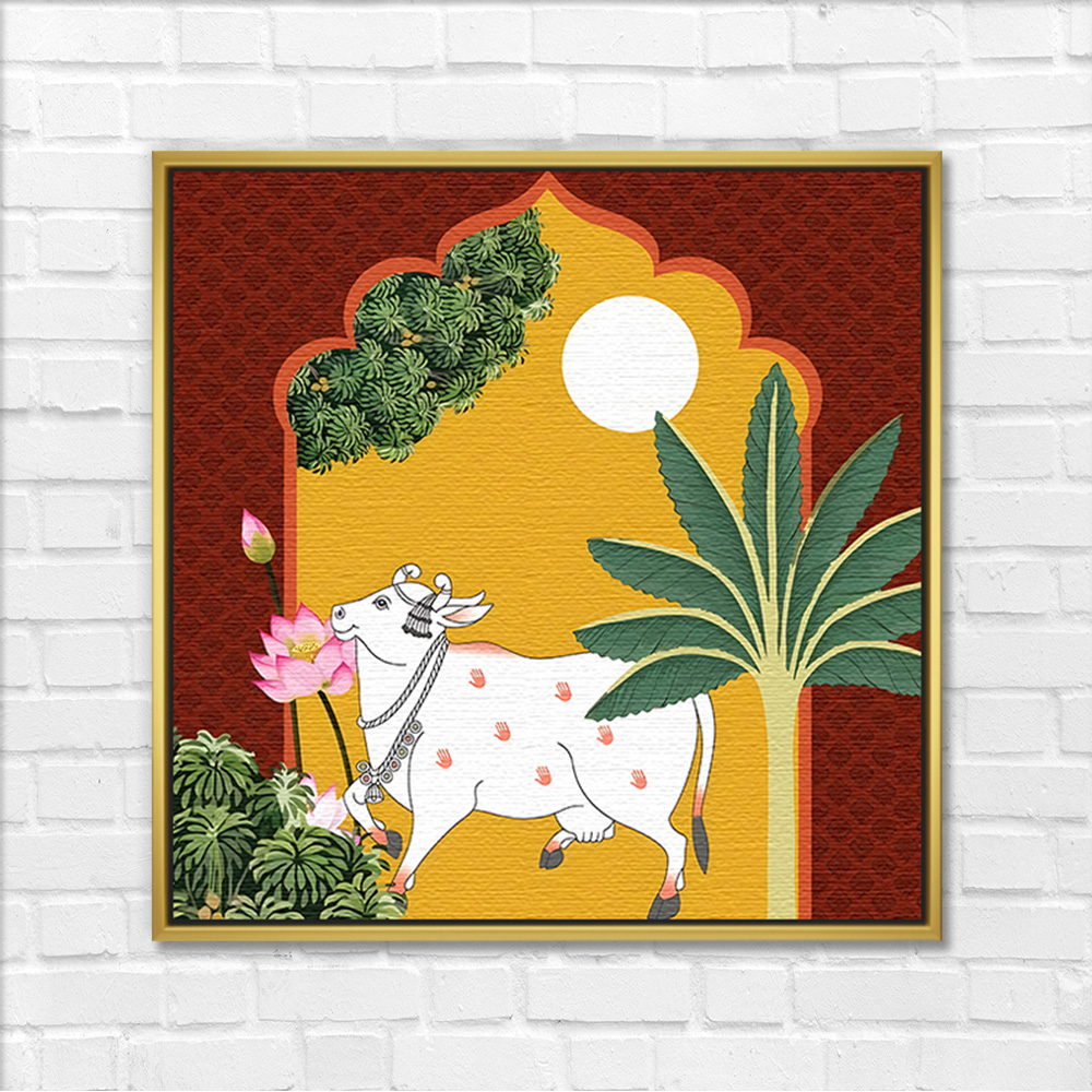 Sunrise Lotus Arch Kamdhenu Cow Painting - Image 3