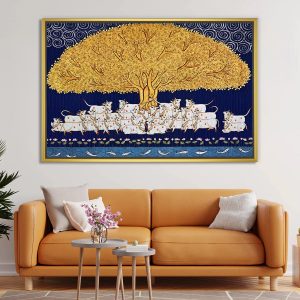 Sacred Cows Under Golden Tree of Life Pichwai Painting