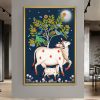 Kamadhenu Cow with Peacock Tree Pichwai Painting