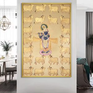 Flute Playing Shreenathji with Cow Motif Pichwai Painting
