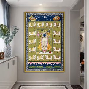 Gau Seva Shreenathji with Cow Border Pichwai Painting