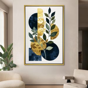 Botanical Navy And Gold Leaf Canvas