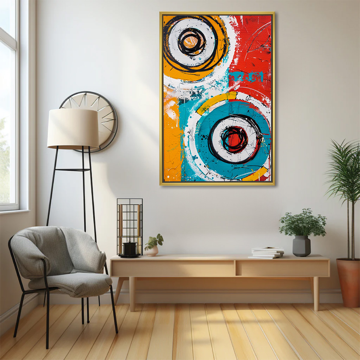 Vibrant Geometric Circles Mixed Media Canvas - Image 2