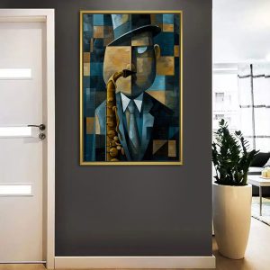 Cubist Jazz Saxophonist Geometric Painting