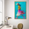 Dynamic Strolling Woman Vibrant Artwork