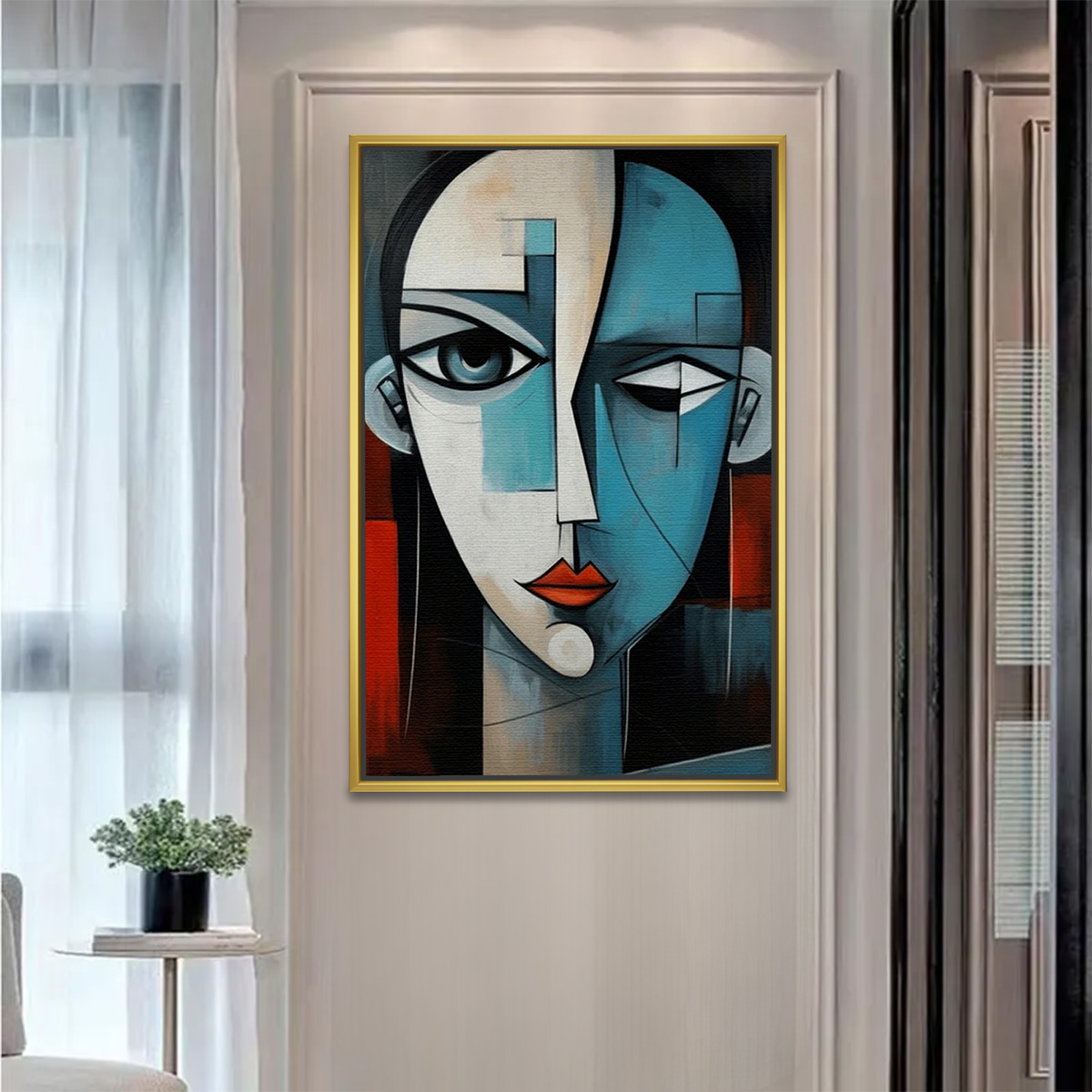 Cubist Visage Geometric Portrait Painting - Image 2