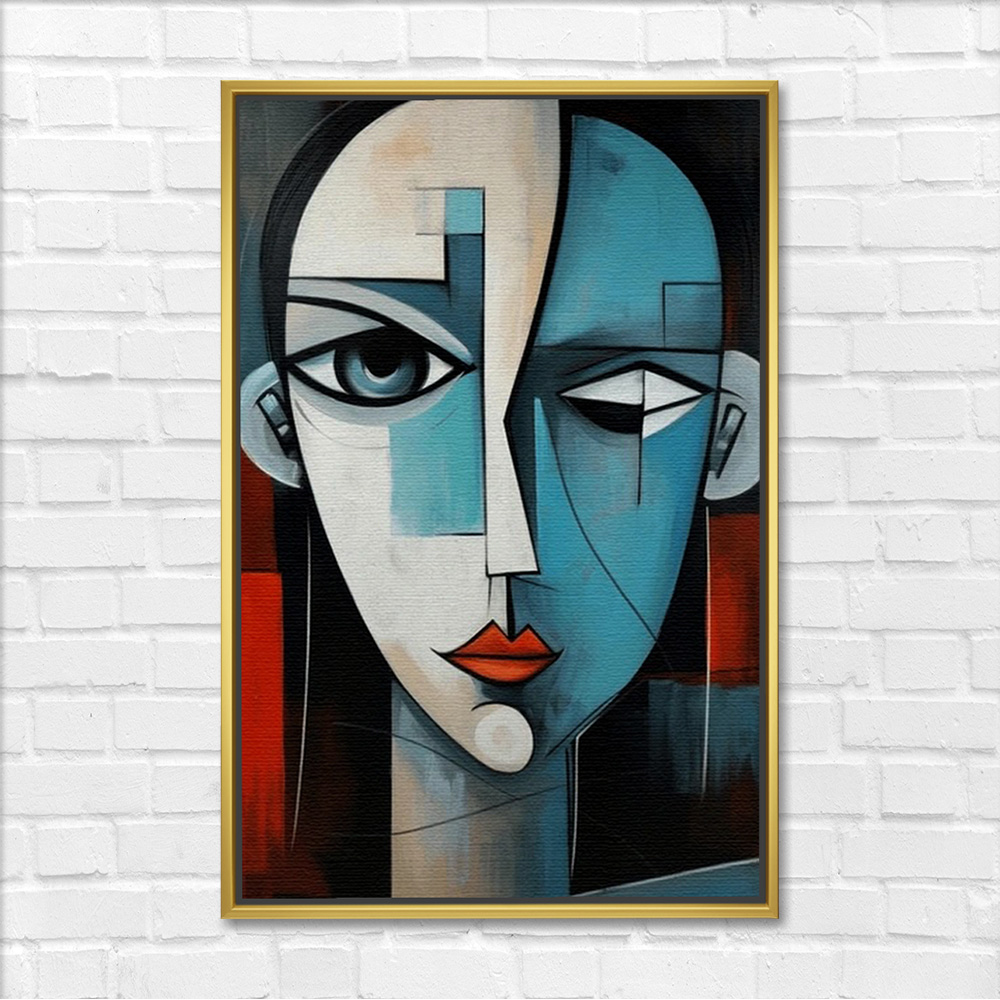 Cubist Visage Geometric Portrait Painting - Image 3