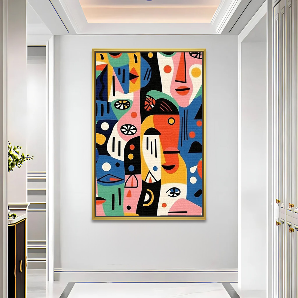 Vibrant Cubist Faces Pattern Art - Image 2