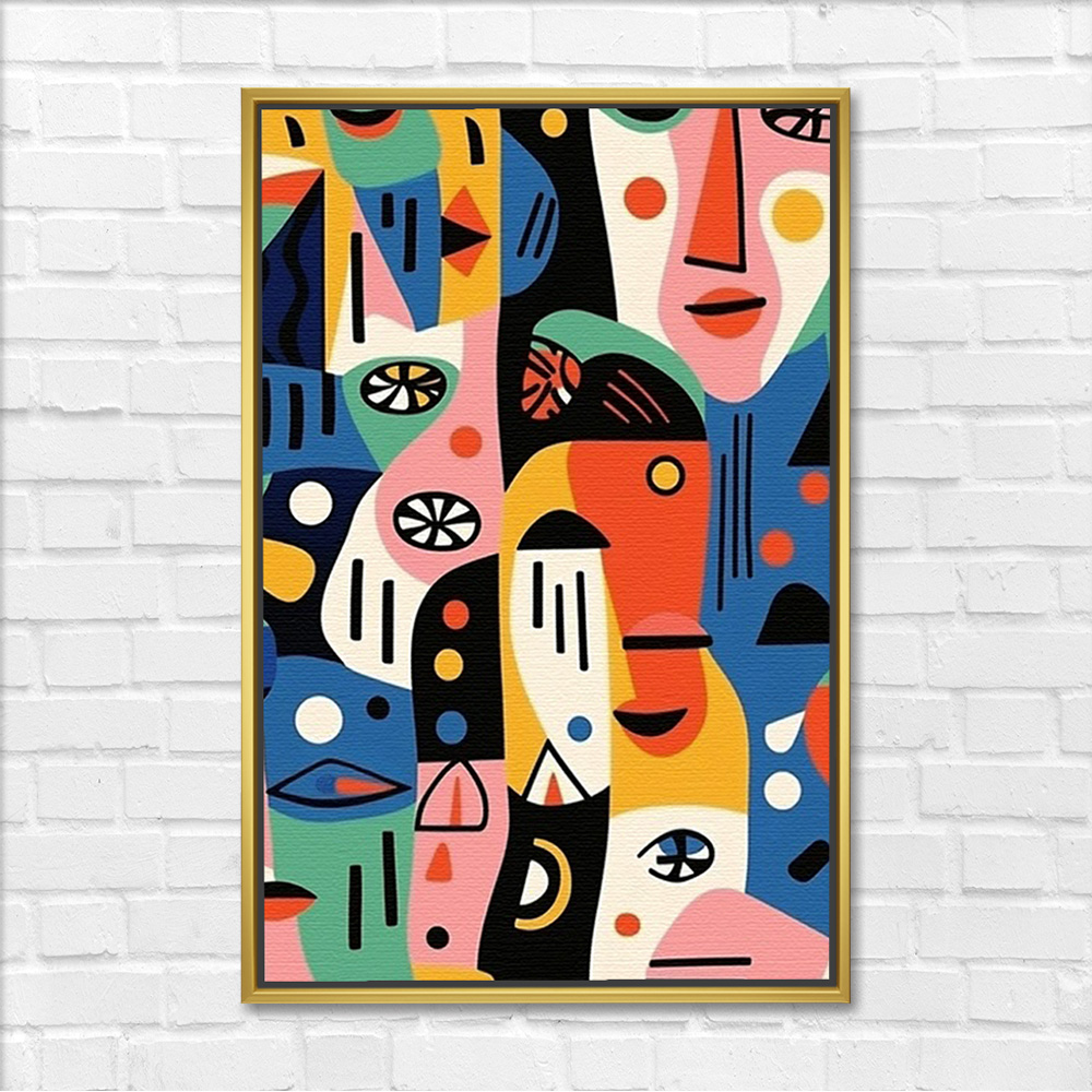 Vibrant Cubist Faces Pattern Art - Image 3
