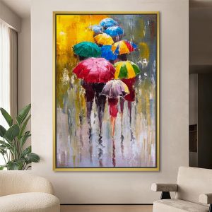 Rainy Stroll Impressionist Oil Artwork