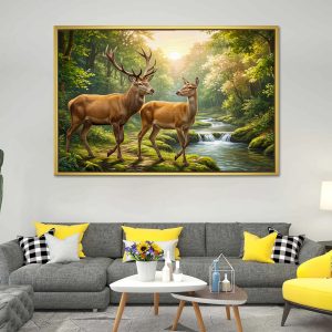 Prosperity Flow Deer Couple Canvas Painting