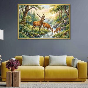 Tranquil Bonds Deer Family Watercolor Painting
