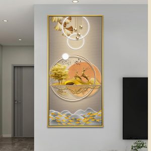 Ginkgo Tree Deer Fish Prosperity Canvas