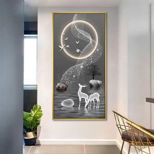 Ethereal Moonlit White Deer Pair Vastu Canvas