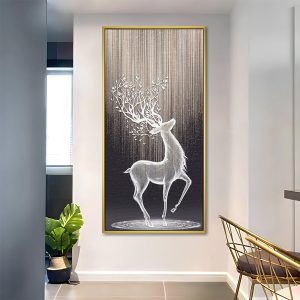 Mystical Glowing Stag Tree Antlers Canvas Painting