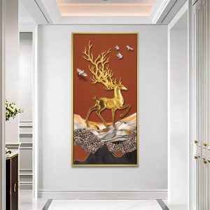 Majestic Golden Stag Flying Doves Vastu Canvas