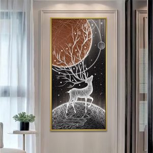 Cosmic Abstract White Deer Planet Canvas Painting