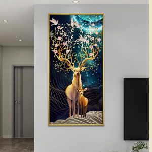 Celestial Floral Glowing Stag Canvas Art