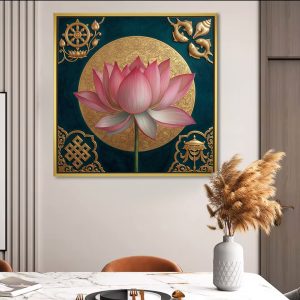 Auspicious Golden Symbols Lotus Wall Art