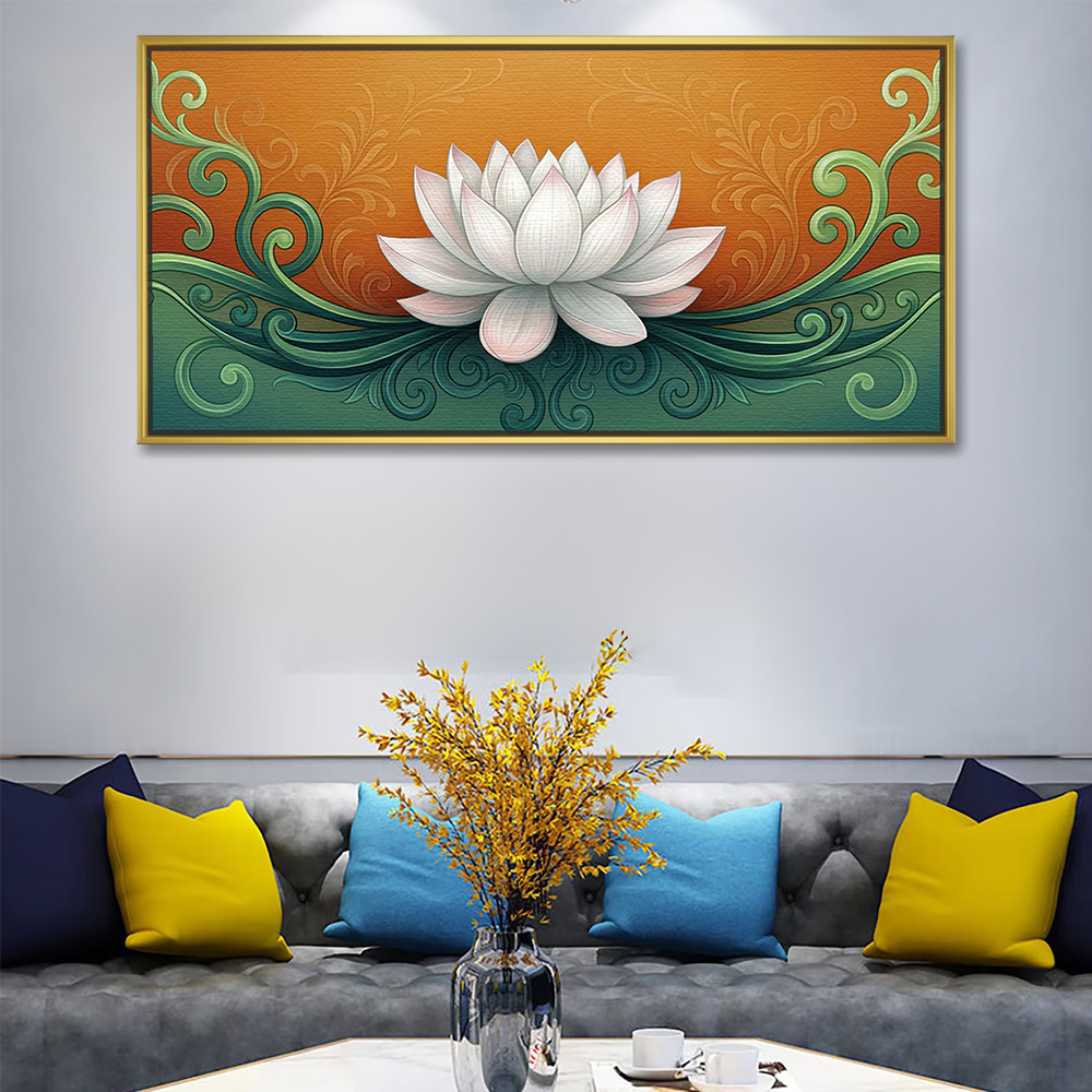 Harmonious White Lotus Canvas Painting - Image 2