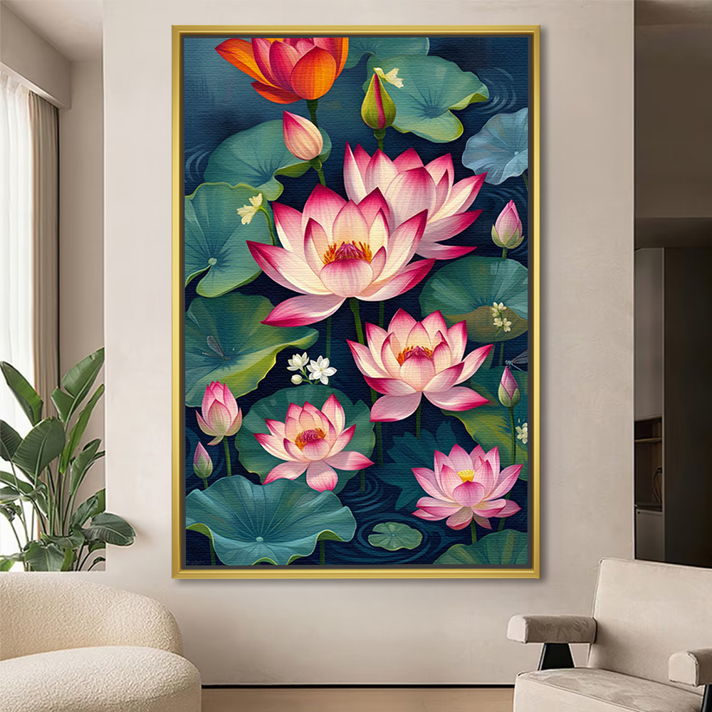 Midnight Blooms Pink Lotus Vastu Canvas