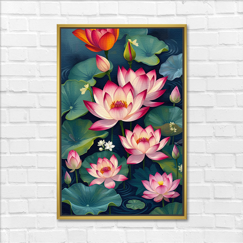 Midnight Blooms Pink Lotus Vastu Canvas - Image 3