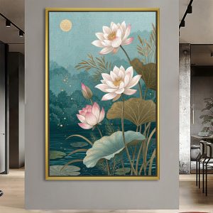 Ethereal Moonlit Lotus Painting
