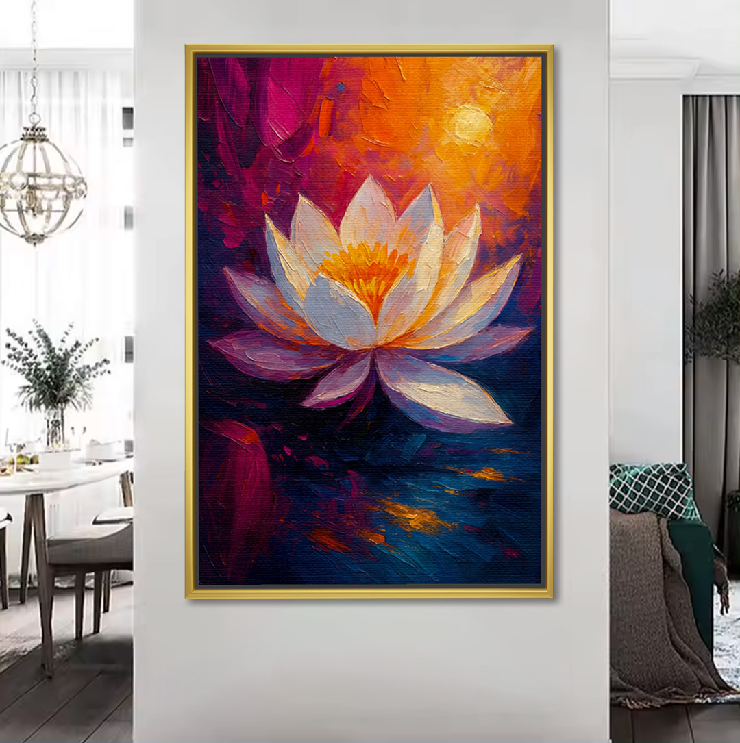 Radiant Sunset Textured Lotus Canvas