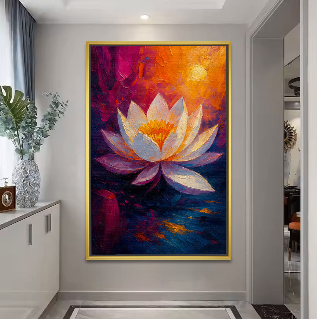Radiant Sunset Textured Lotus Canvas - Image 2