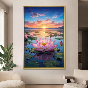 Serene Dawn Reflection Lotus Canvas