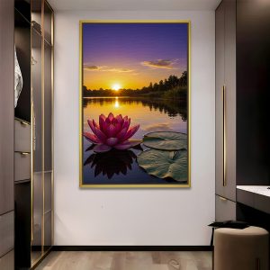 Radiant Sunset Waters Lotus Painting