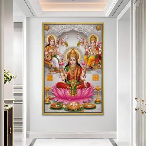 Auspicious Laxmi Ganesha Saraswati Trinity Premium Artwork