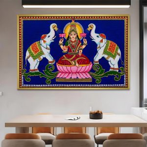 Vibrant Blue Gajalakshmi Heritage Wall Art