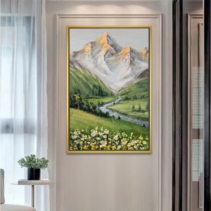 Serene Valley Stream Mountain Painting