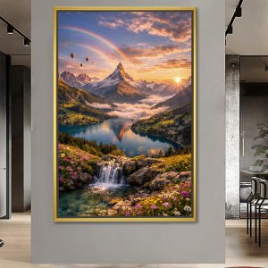 Radiant Rainbow Waterfall Mountain Canvas