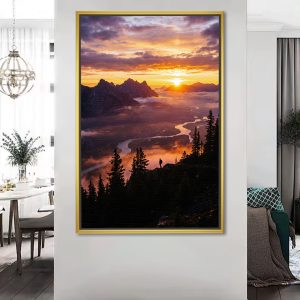 Vastu Rising Sun Painting of a Majestic Mountain River