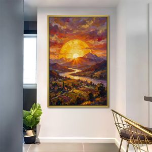 Radiant Golden Valley Sunrise Canvas for Vastu