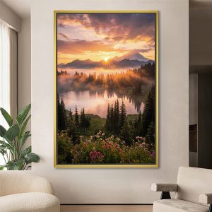 Tranquil Alpine Lake Rising Sun Vastu Painting