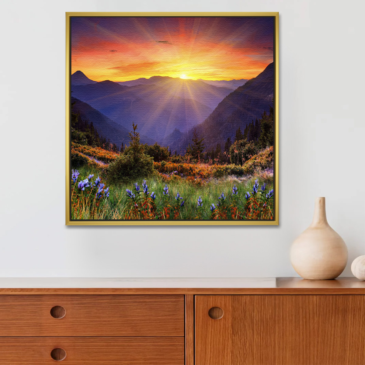 Vibrant Mountain Peak Rising Sun Vastu Painting