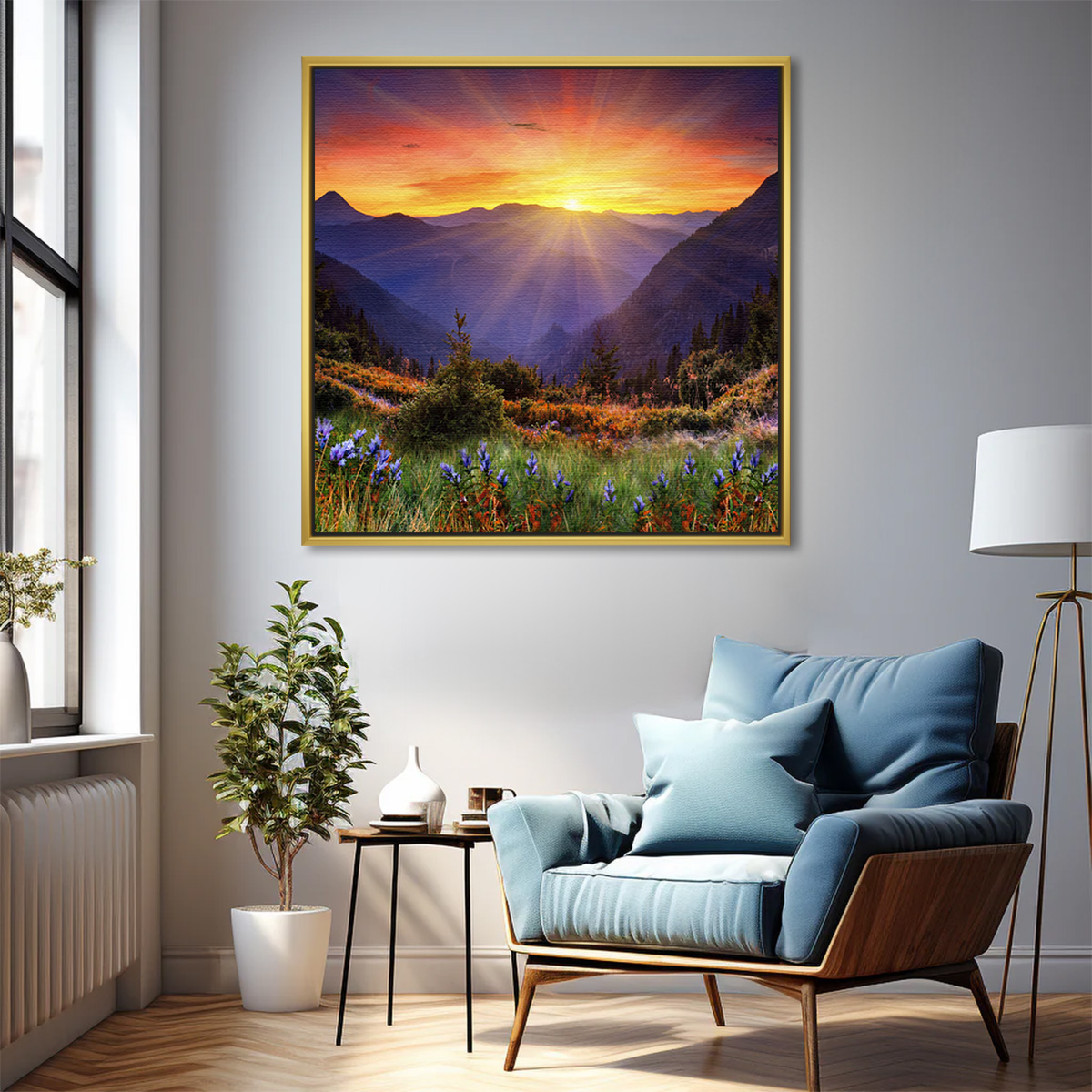 Vibrant Mountain Peak Rising Sun Vastu Painting - Image 2