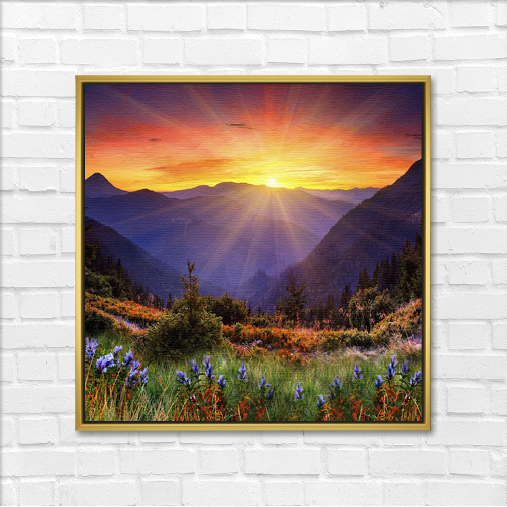Vibrant Mountain Peak Rising Sun Vastu Painting - Image 3