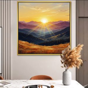 Prosperous Golden Ridge Rising Sun Painting for Vastu