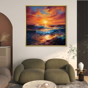 Vivid Fiery Seascape Rising Sun Vastu Canvas